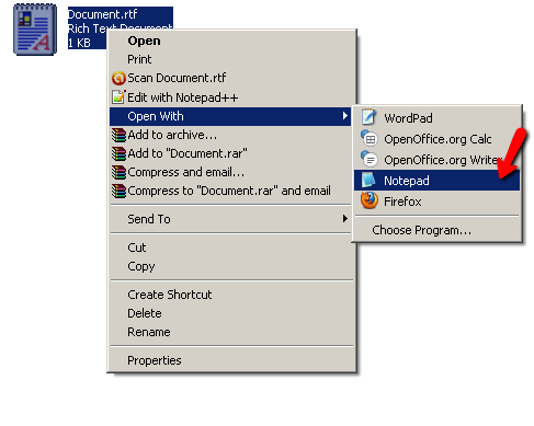 open rtf in notepad