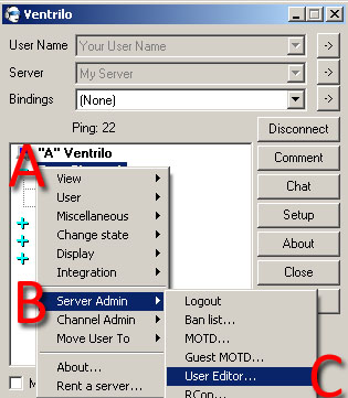 Open channel user editor window