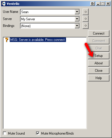 Ventrilo Setup Button