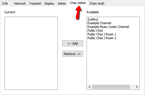 click channel admin tab